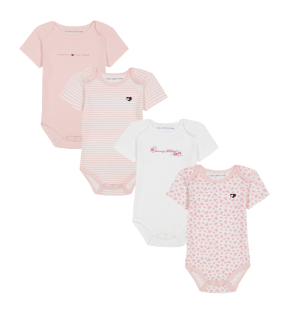 Tommy Hilfiger Baby Girls' Short-Sleeve Bodysuits, 4-Pack - Pink