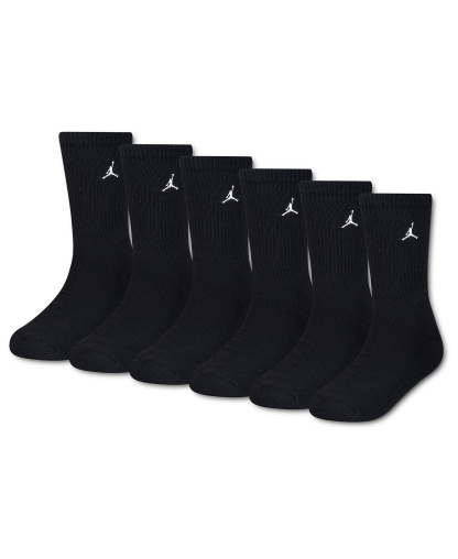 Jordan Boys' and Girls' 5-11 Everyday Essentials Crew Socks, 6-Pack - Black