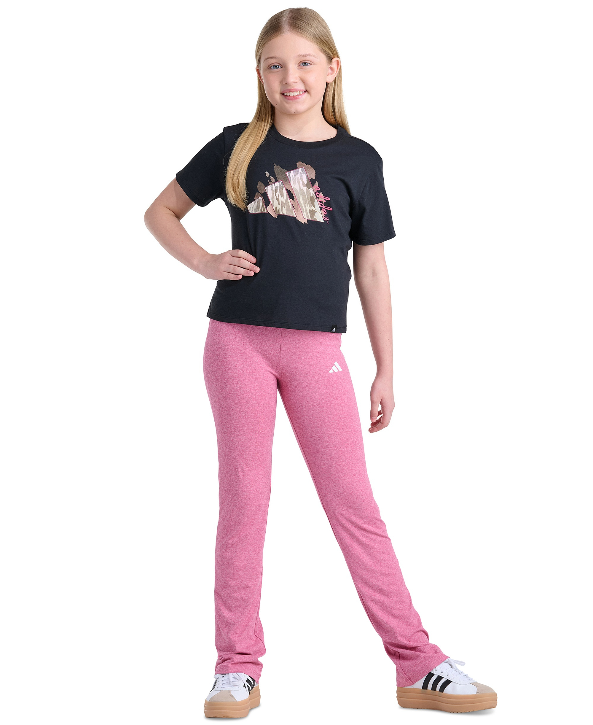adidas Girls' 8-16 Folded Waistband Kick Flare Pants - Dual Magenta