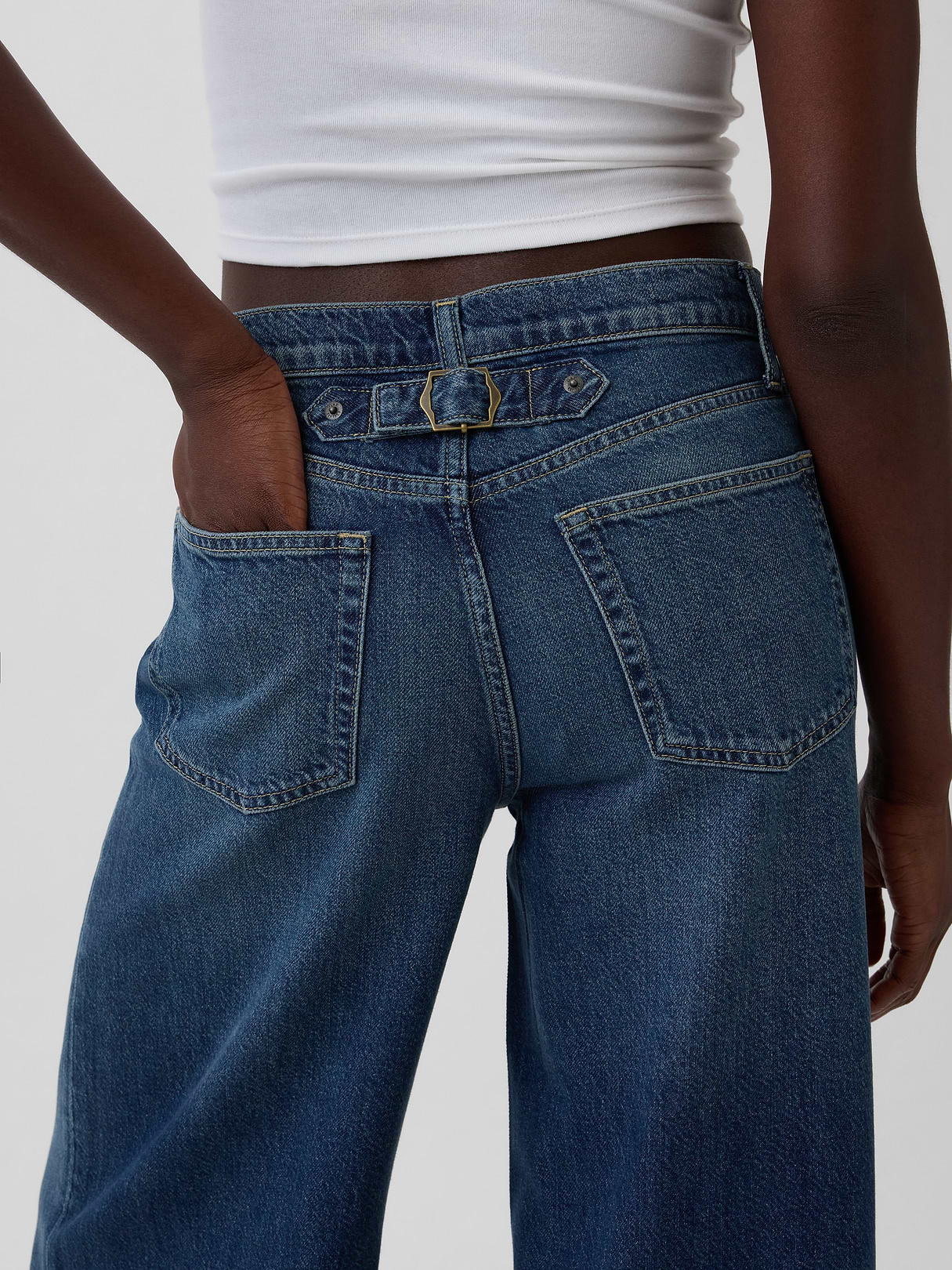 Mid Rise Denim Stripe Baggy Jeans - Dark wash