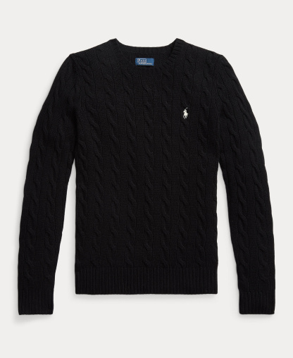 Polo Ralph Lauren Women's Cable Wool-Cashmere Crew Neck Sweater - Polo Black