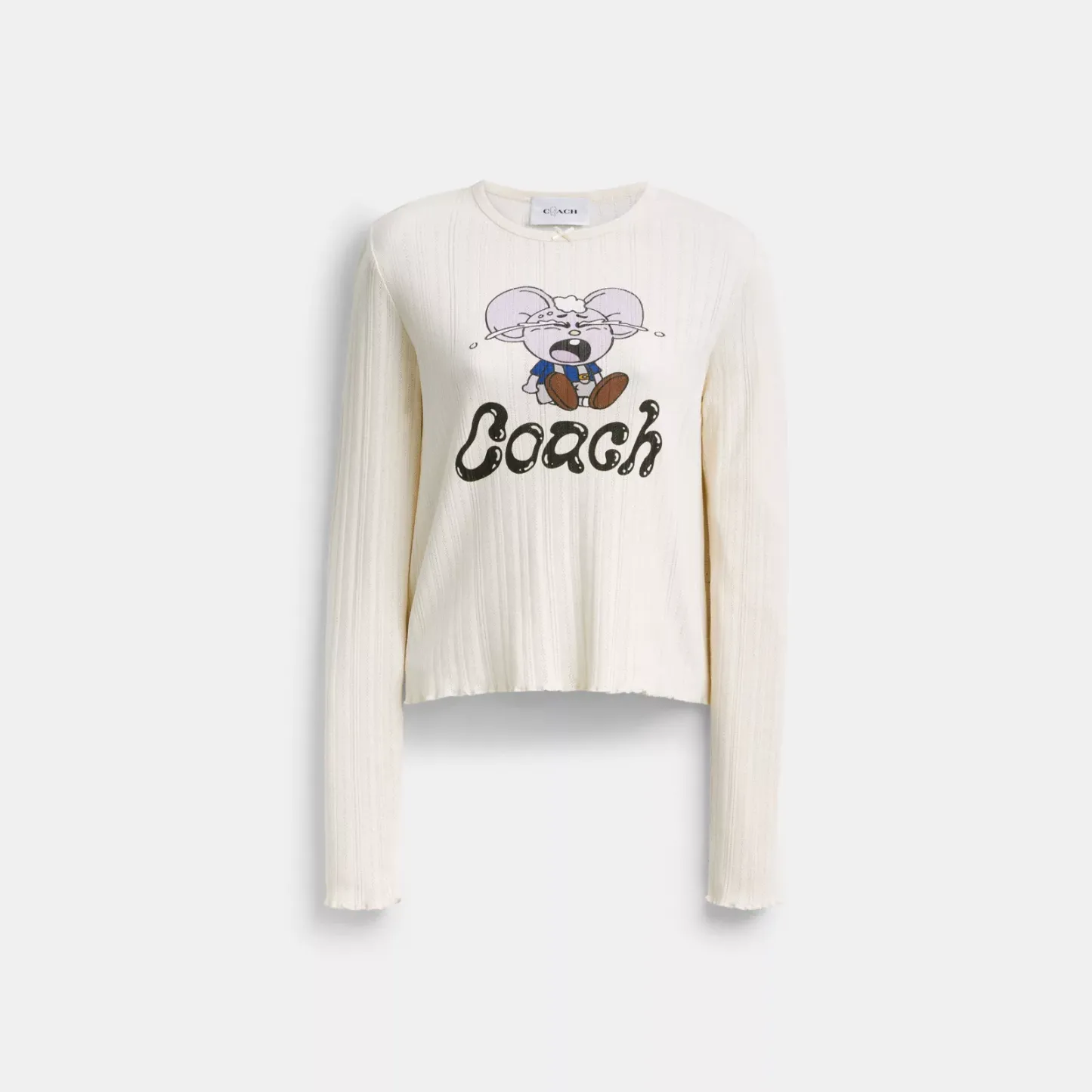Coach | Brain Dead Kachi Mouse Graphic Long Sleeve Pointelle Top - Cream