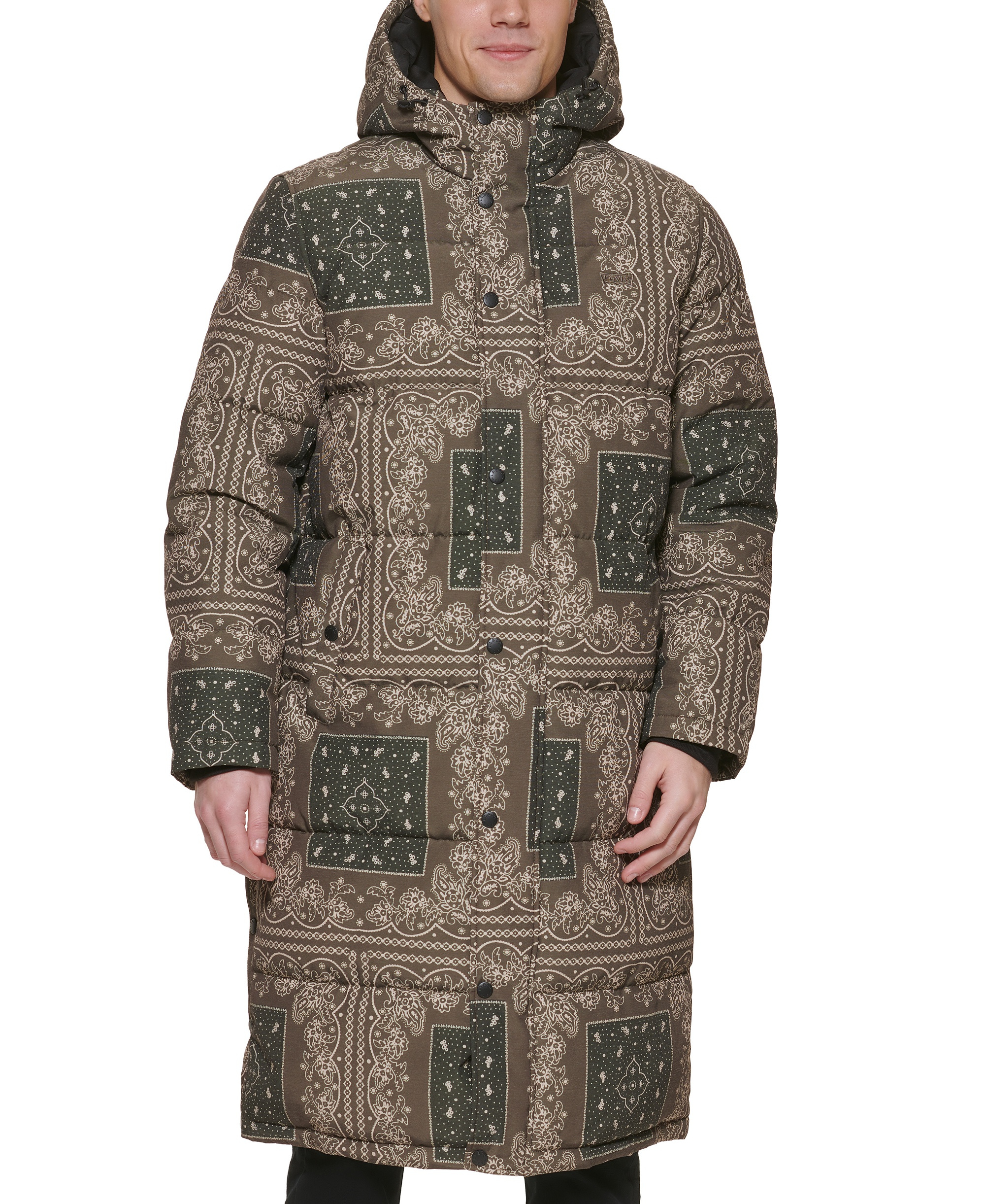 Levi's Men's Quilted Extra Long Parka Jacket - Olive Bandana