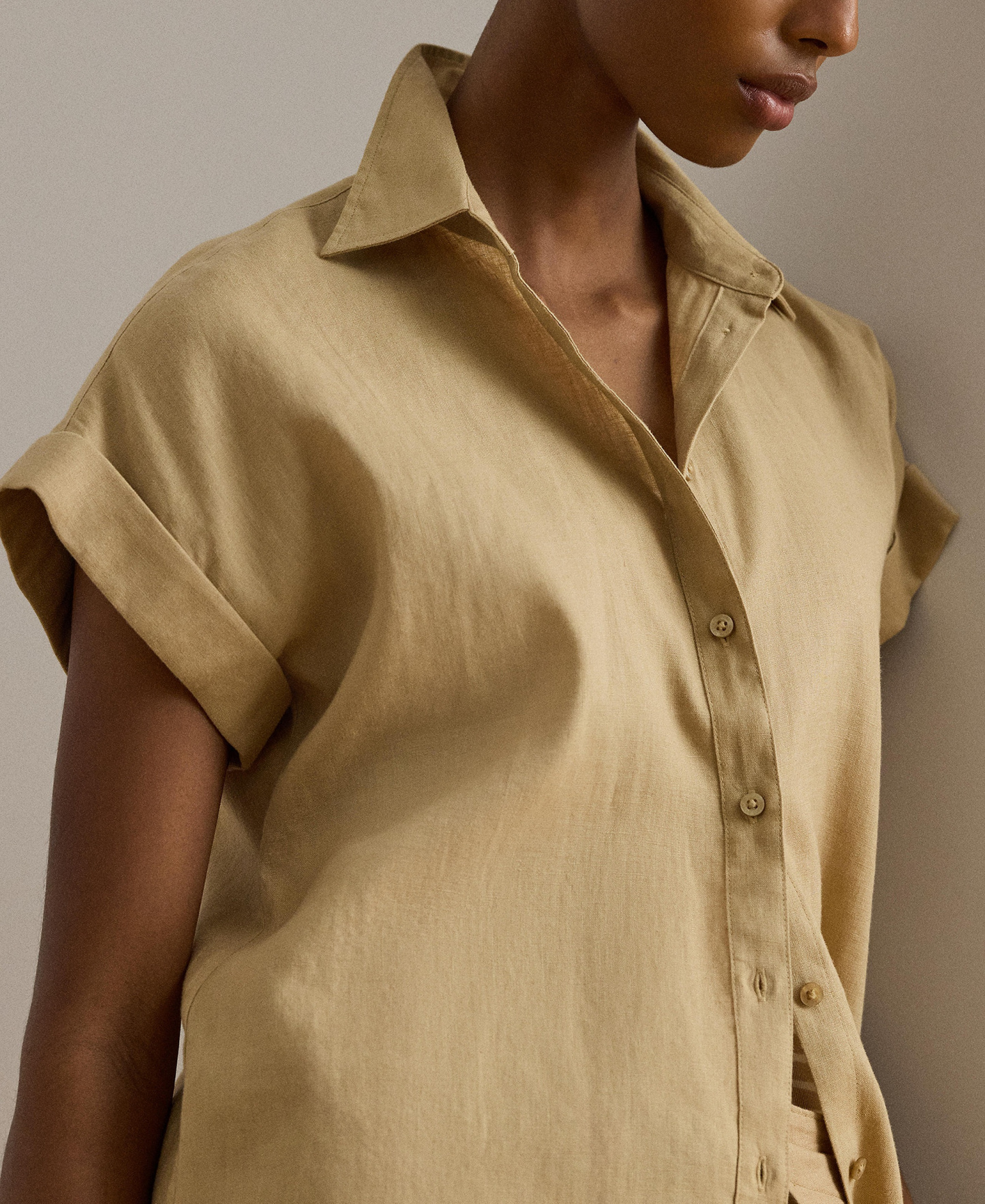 Lauren Ralph Lauren Dolman-Sleeve 100% Linen Shirt - Birch Tan