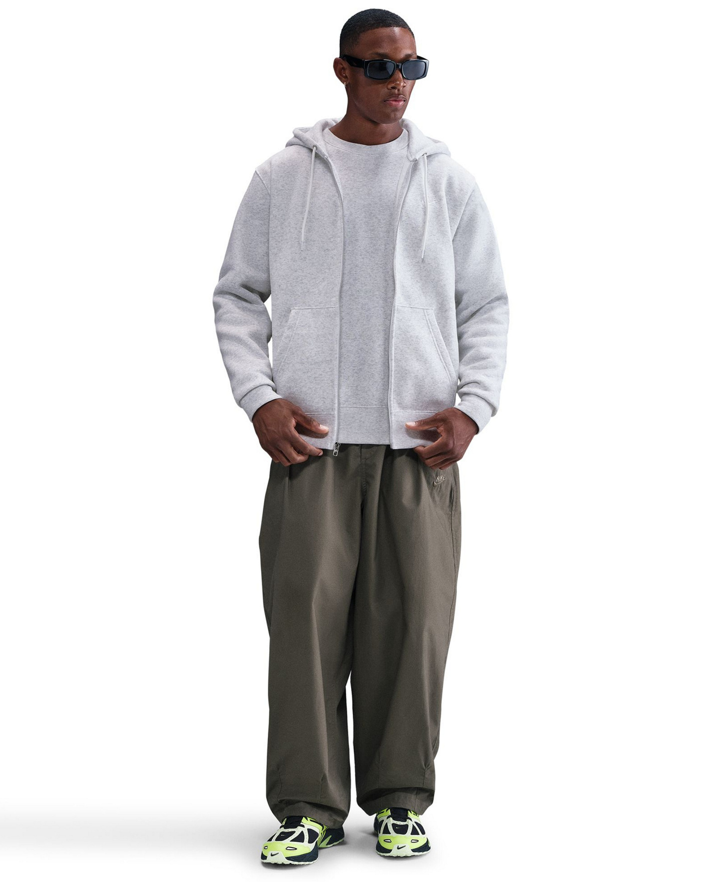 Nike Men's Full-Zip Fleece Regular-Fit Hoodie - Birch Heather/White
