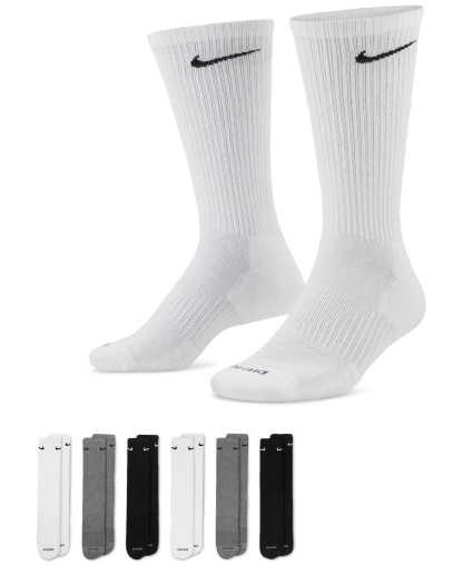 Nike Unisex Everyday Plus Cushioned Training Crew Socks, 6-Pack - White/Gray/Black