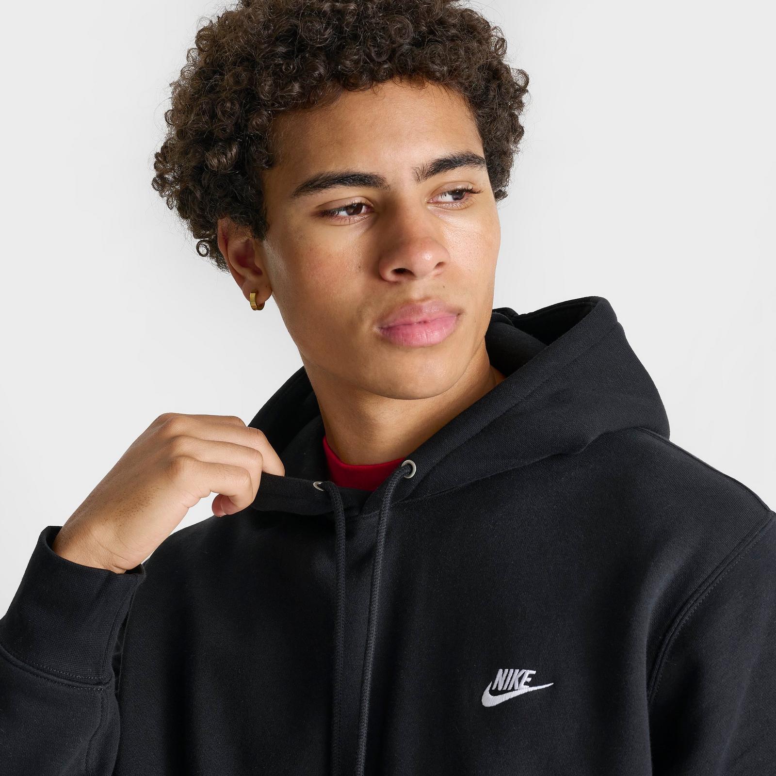 Men's Nike Club Fleece Premium Embroidered Pullover Hoodie - Black/Black/White
