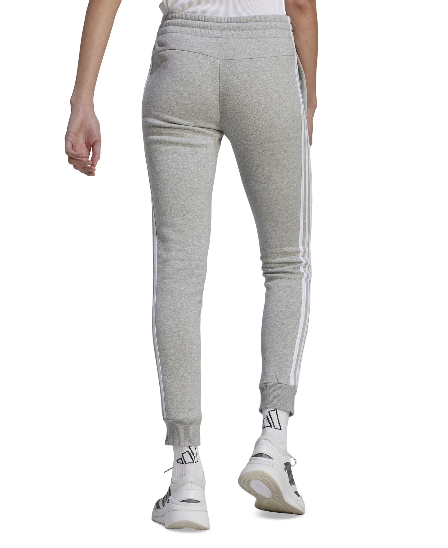 adidas Women's 3-Stripe Cotton Fleece Sweatpant Jogger - Medium Grey Heather/white