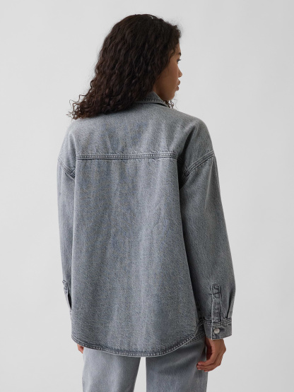 Denim Oversized Shirt Jacket - Grey wash