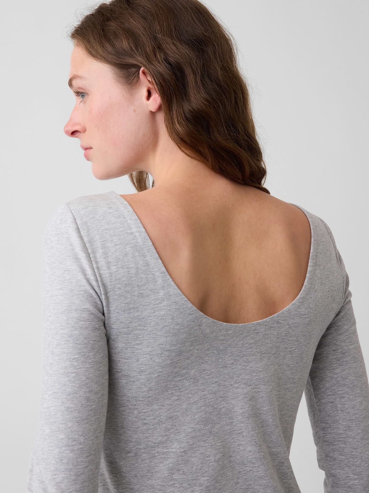 CloseKnit Jersey Scoop-Back T-Shirt - Light heather grey