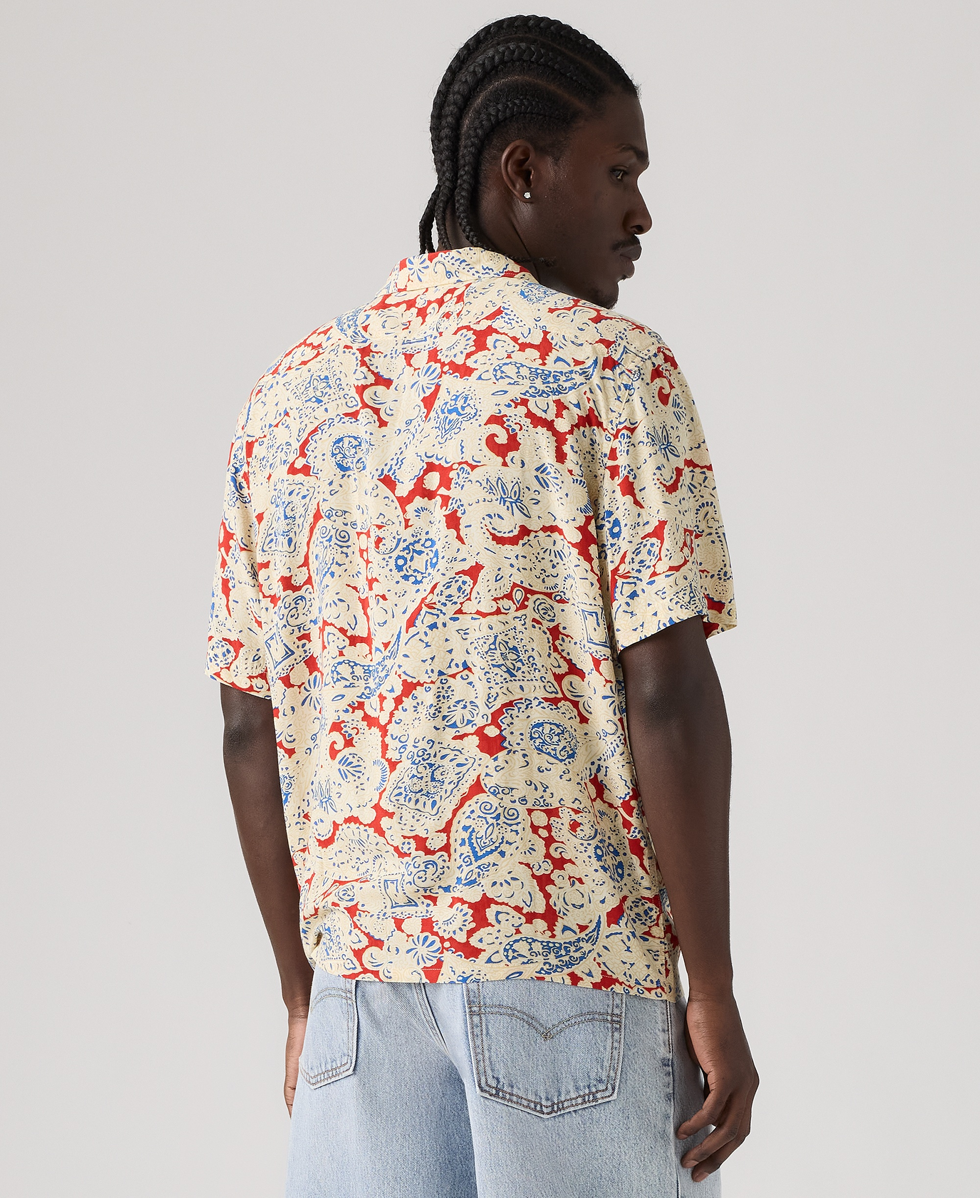 Levi's Men's Relaxed-Fit Camp Collar Shirt - Beige Multi
