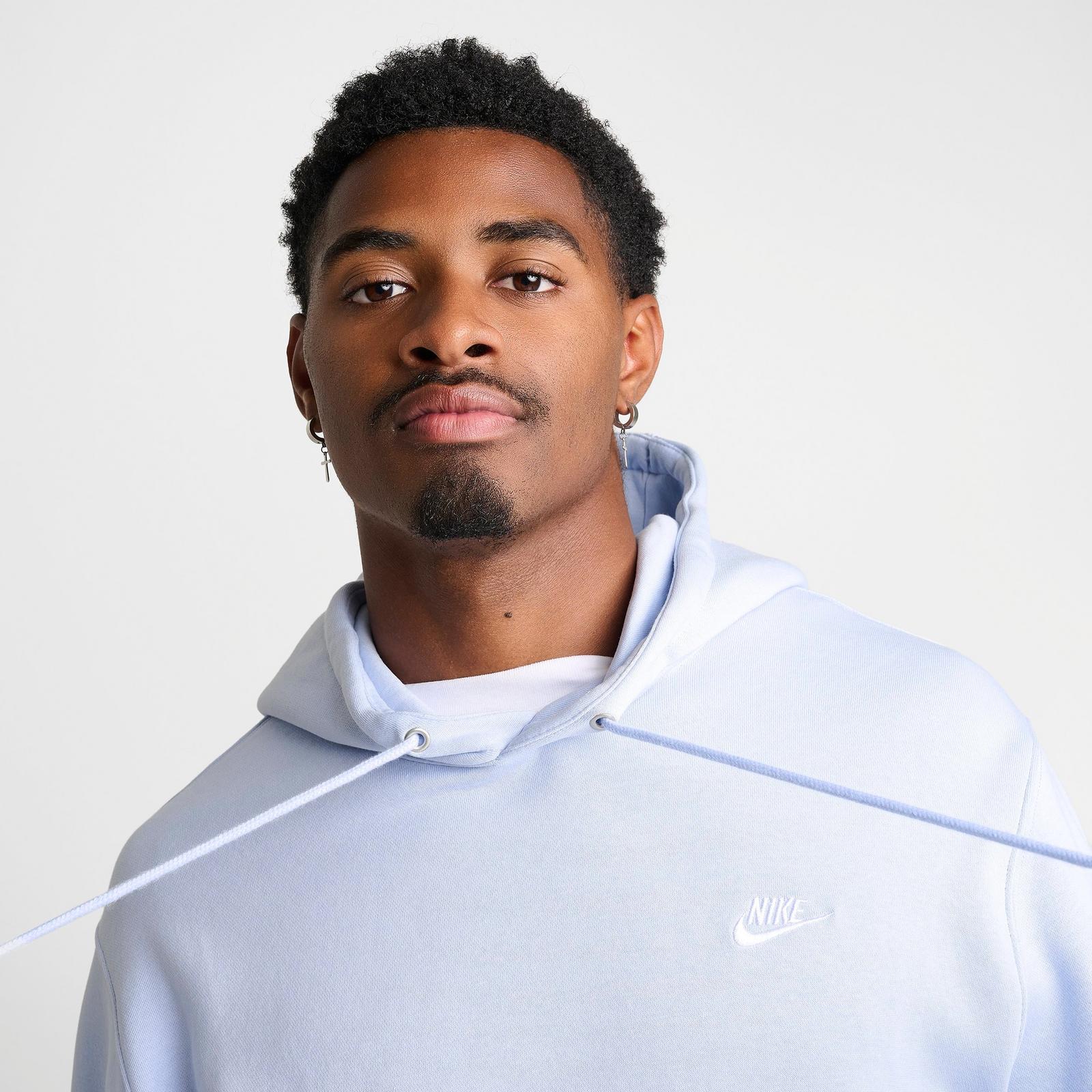Men's Nike Club Fleece Premium Embroidered Pullover Hoodie - Hydrogen Blue/Hydrogen Blue/White