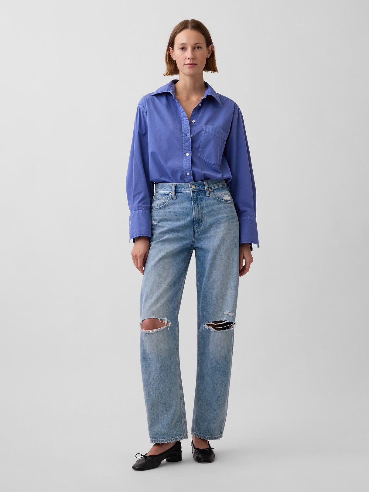 Organic Cotton Poplin Stripe Big Shirt - Mosaic blue