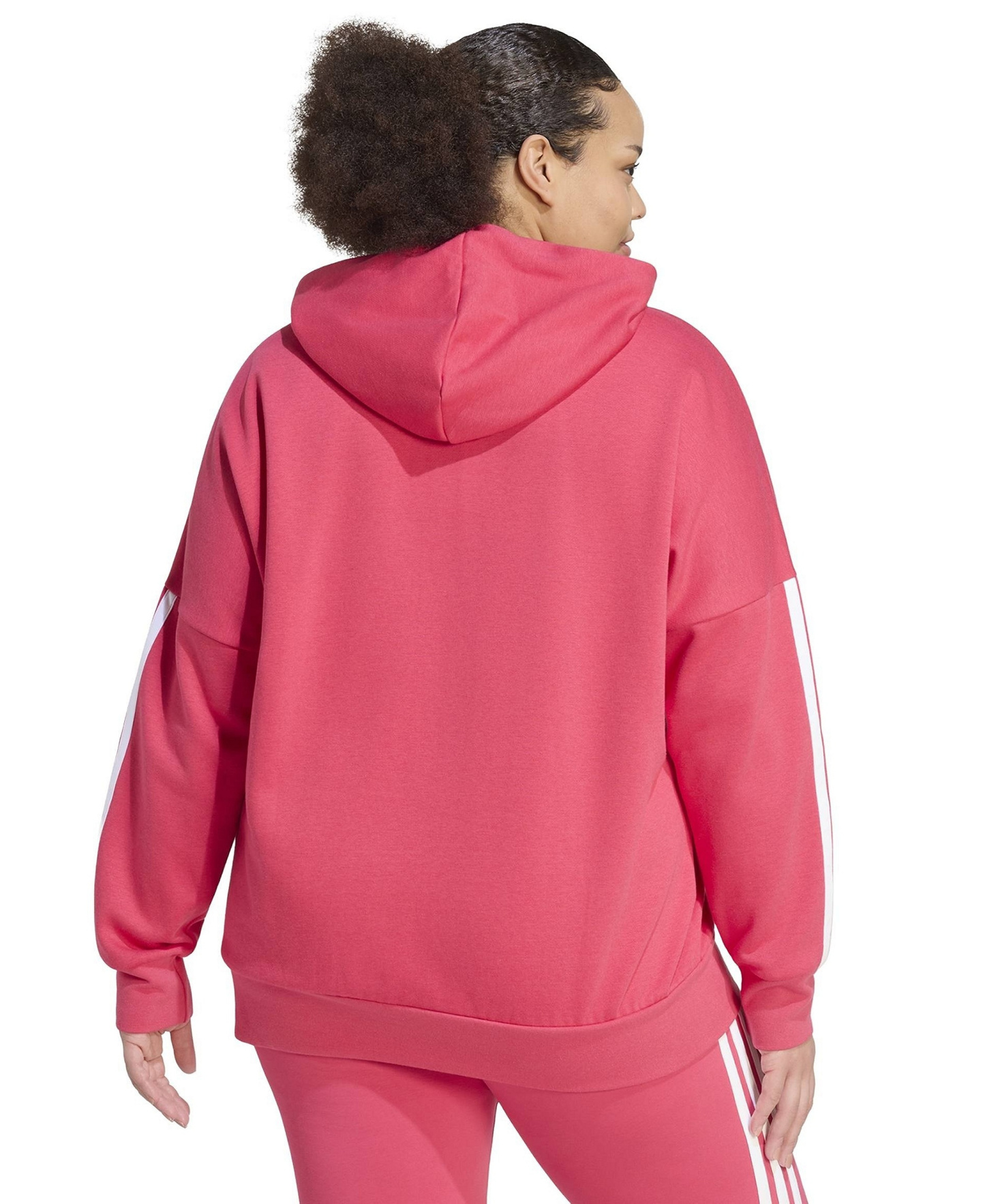 adidas Plus Size Essentials 3-Stripes Full-Zip Fleece Hoodie - Power Pink