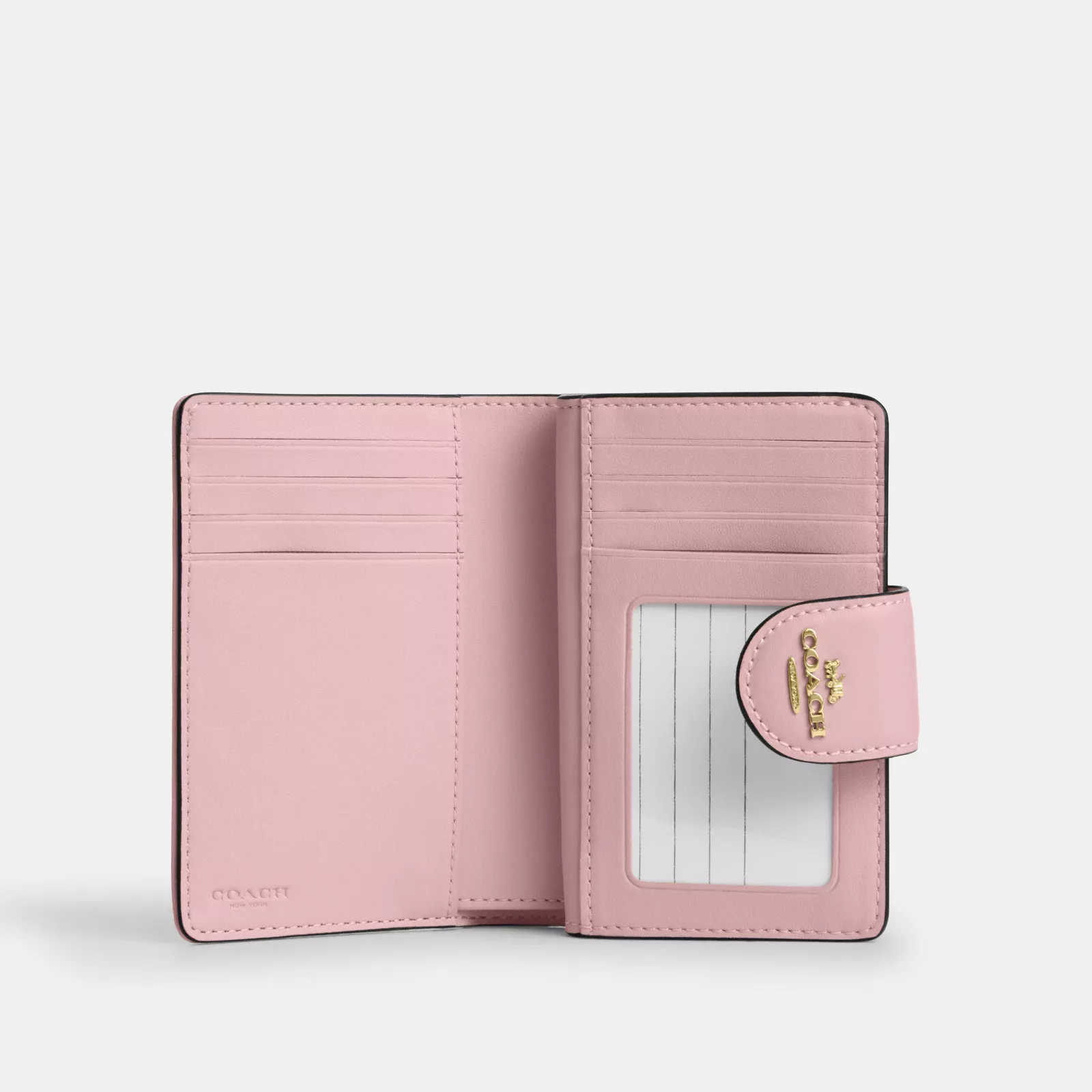 Medium Corner Zip Wallet In Signature Denim - Gold/Light Pink - view 3