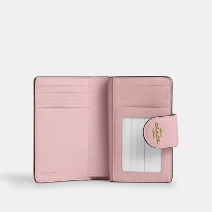 Medium Corner Zip Wallet In Signature Denim - Gold/Light Pink - view 3