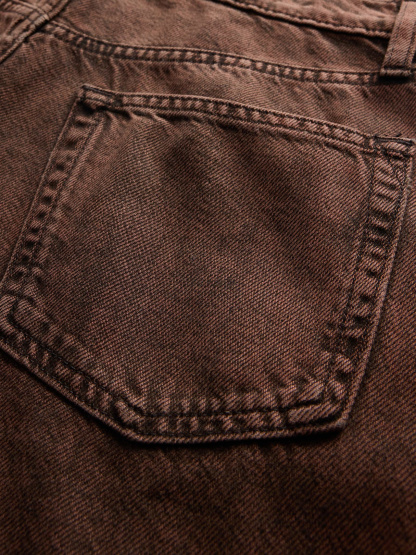 Mid Rise Denim Stripe Baggy Jeans - Dark brown