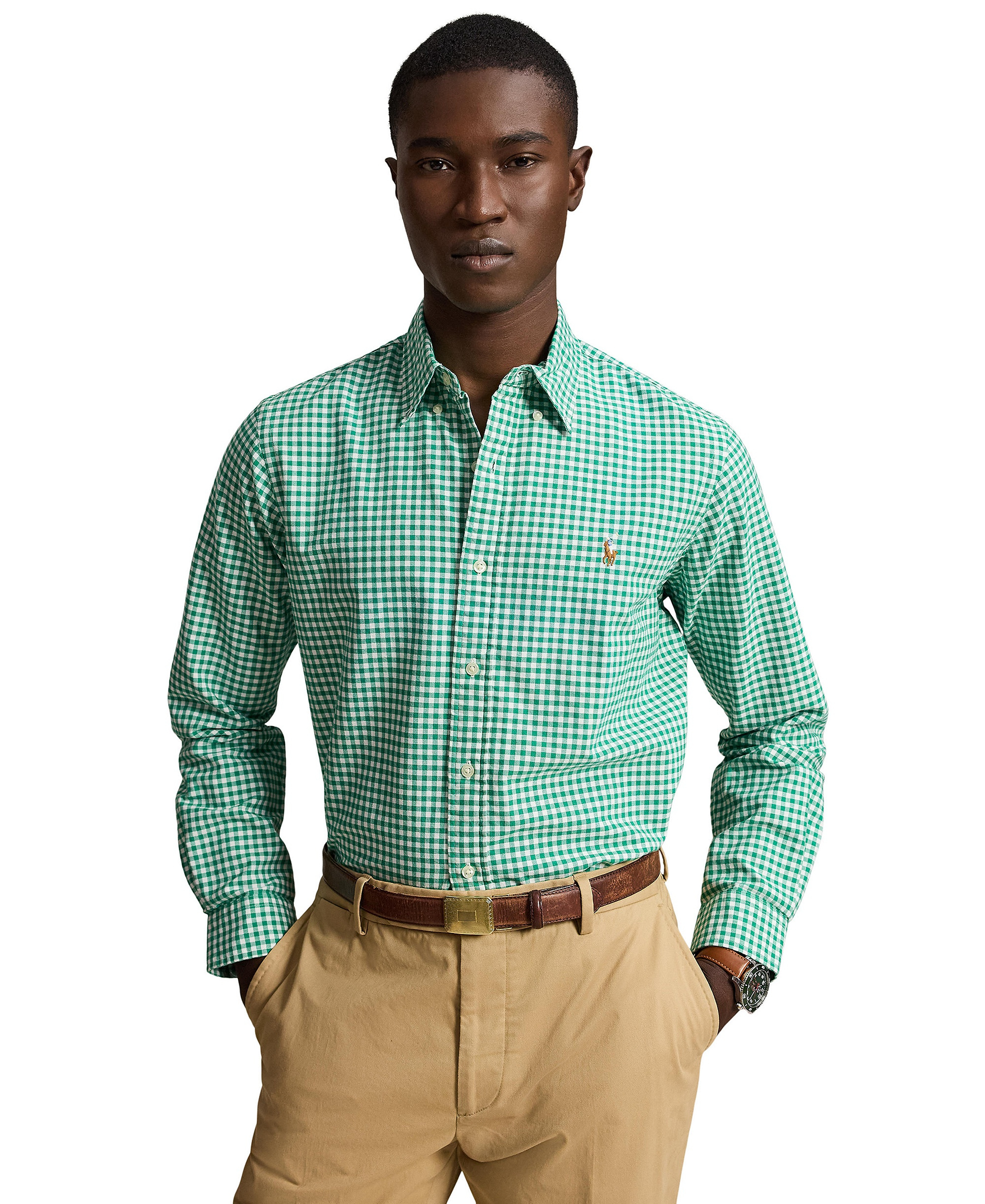 Polo Ralph Lauren Men's Classic-Fit Plaid Brushed Oxford Shirt - Scarab Green White