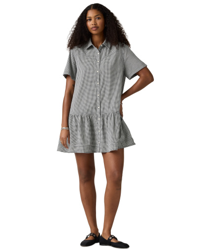 Levi's Women's Cielle Short-Sleeve Collared Mini Dress - Ceicil Even Micro Check Peacoat