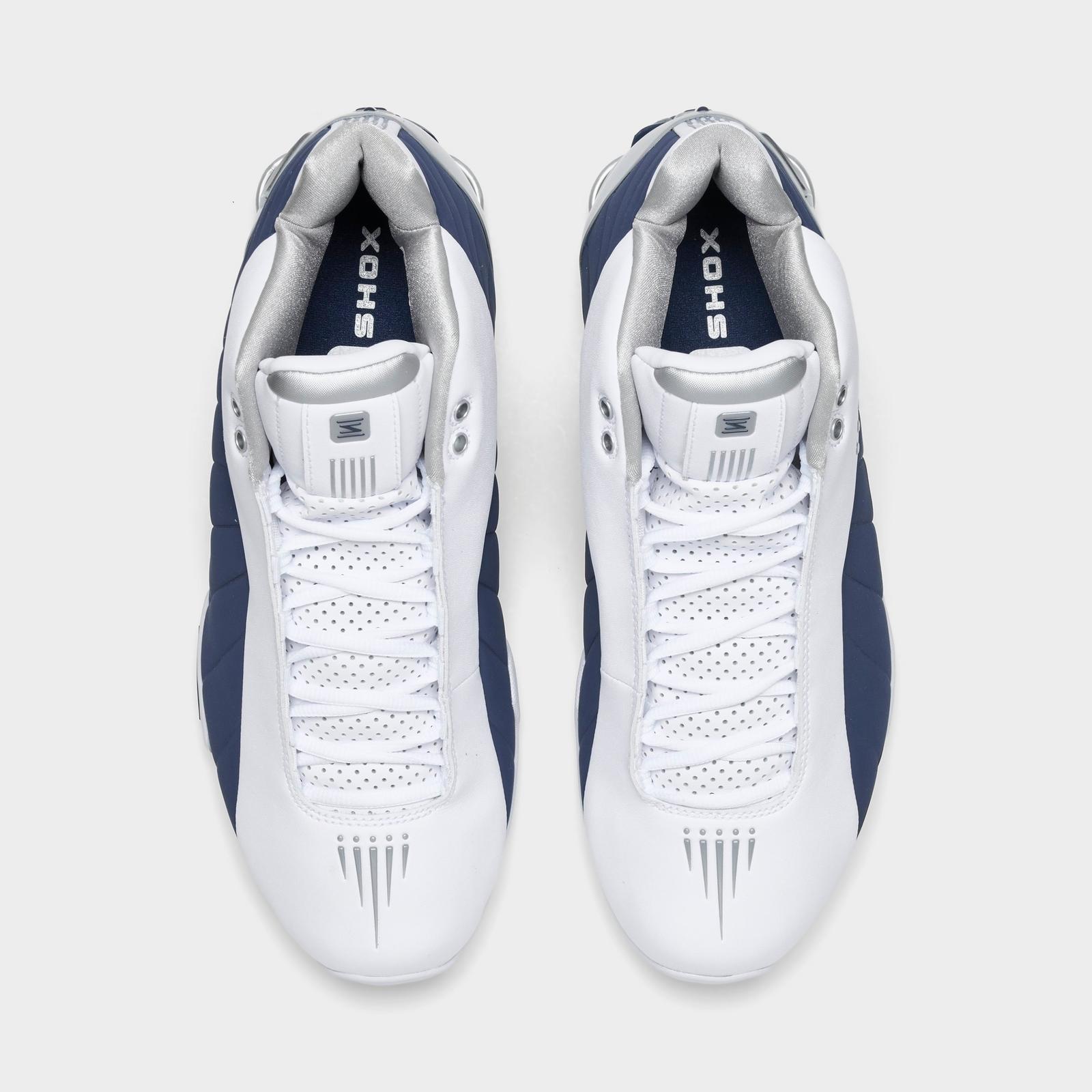 Men's Nike Shox BB4 Basketball Shoes - White/Midnight Navy/Metallic Silver