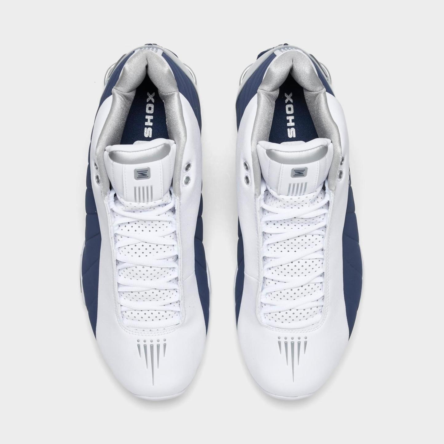 Men's Nike Shox BB4 Basketball Shoes - White/Midnight Navy/Metallic Silver