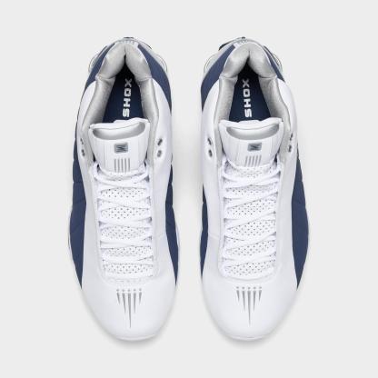 Men's Nike Shox BB4 Basketball Shoes - White/Midnight Navy/Metallic Silver