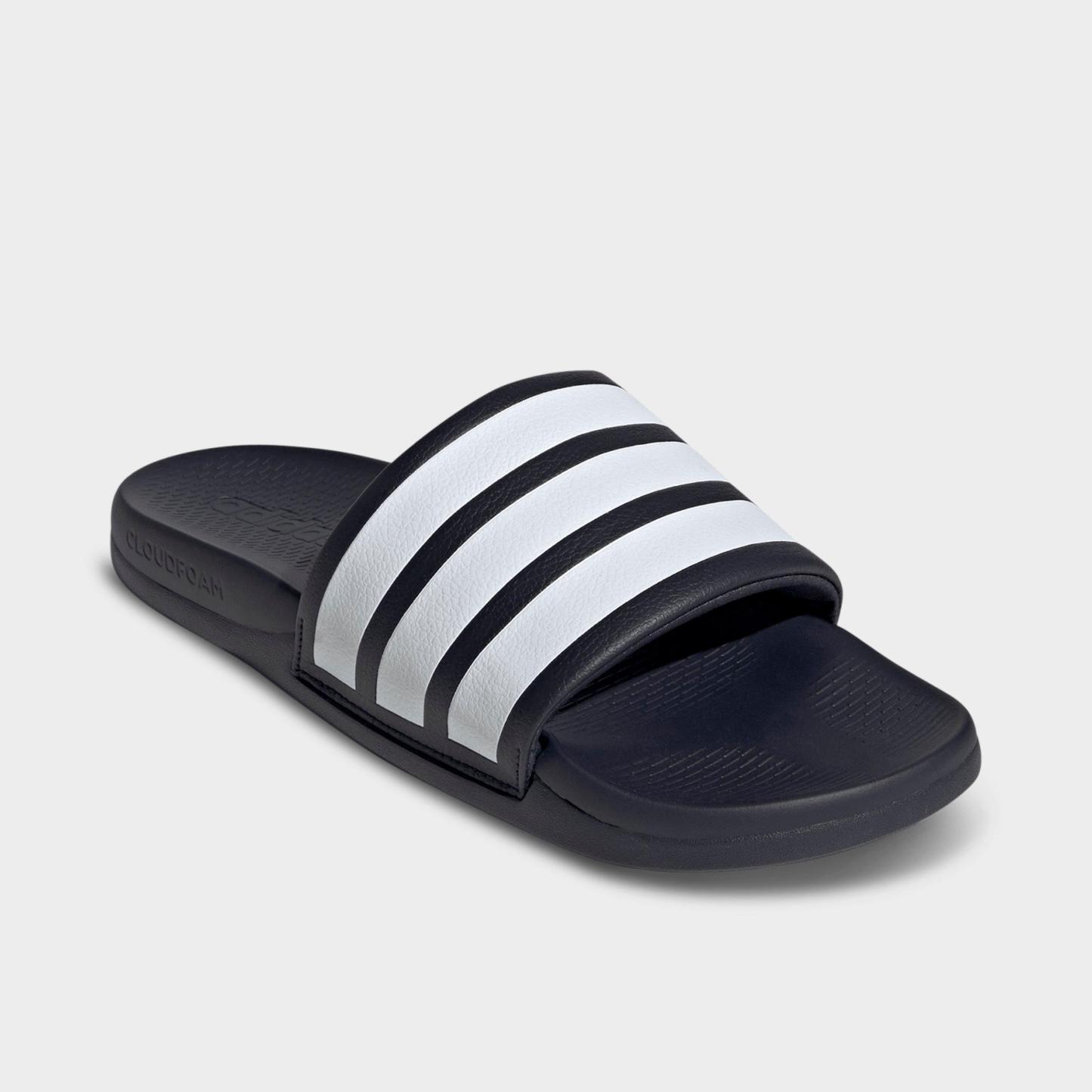 Women's adidas Adilette Comfort 2.0 Slide Sandals - Legend Ink/Cloud White/Legend Ink - Both shoes facing left