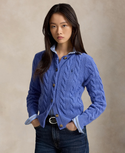 Polo Ralph Lauren Women's Cable-Knit Wool-Cashmere Cardigan Sweater - Dockside Blue Heather