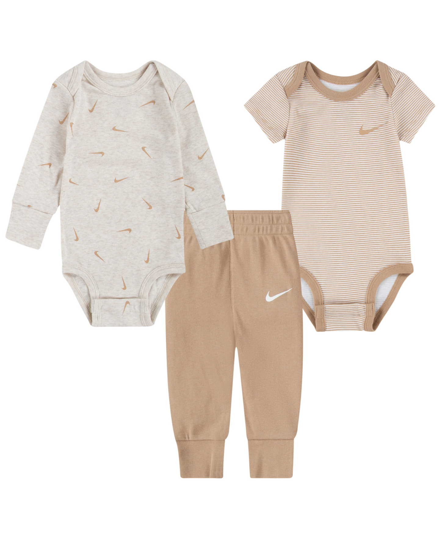 Nike Baby Boys' and Girls' Crewneck Bodysuits and Pants, 3-Piece Set - Gray/Beige