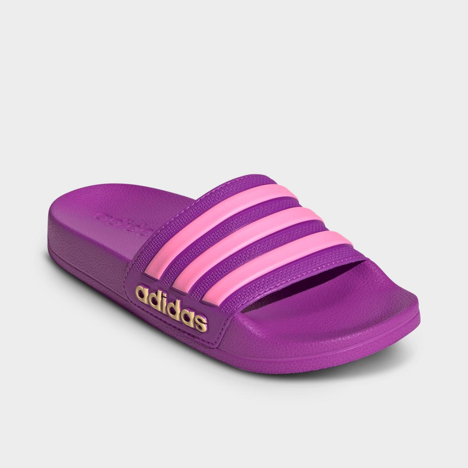 Little Kids' and Big Kids' adidas adilette Shower Slide Sandals - Purple Burst/Bliss Pink/Semi Ice Tangerine - view 2