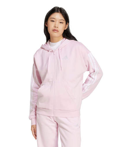adidas Women's 3-Stripe Fleece Full-Zip Hoodie - Clear Pink/White