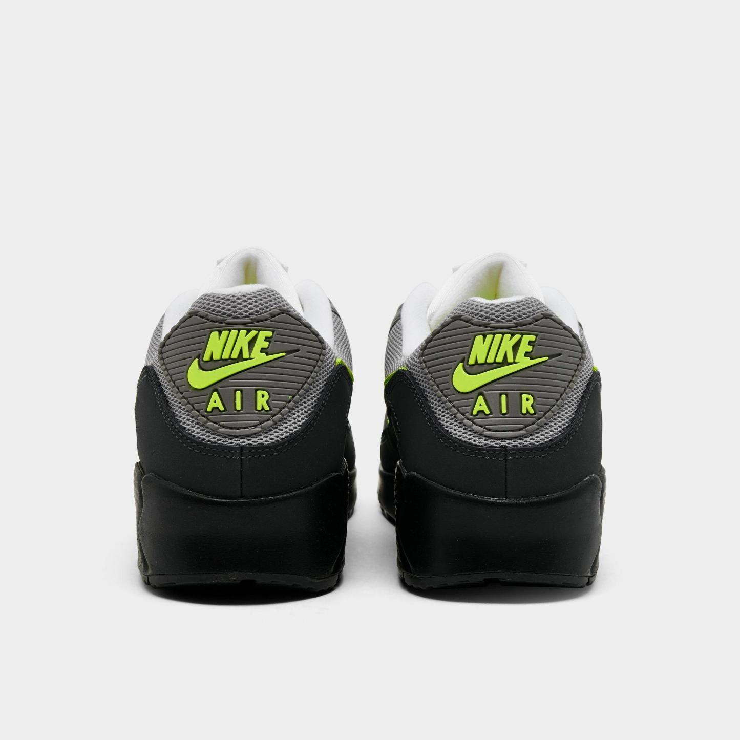 Men's Nithtke Air Max 90 Casual Shoes - Part 2 - Black/Neon Yellow/Anthracite/Light Charcoal/Pearl Grey/White - Back view