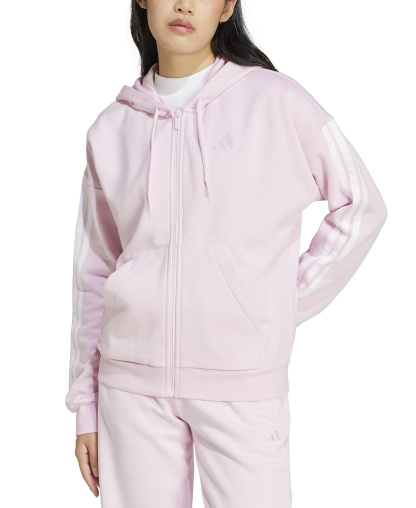 adidas Women's 3-Stripe Fleece Full-Zip Hoodie - Clear Pink/White