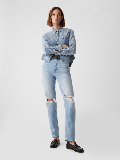 High Rise Cheeky Straight Jeans - Medium vintage destroy