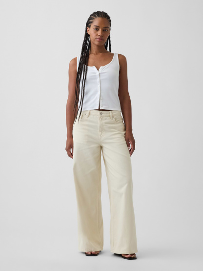 Curvy Mid Rise UltraSoft Baggy Jeans - Ecru beige