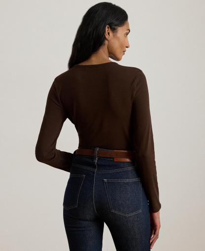 Lauren Ralph Lauren Cotton-Blend Long-Sleeve Top - Circuit Brown