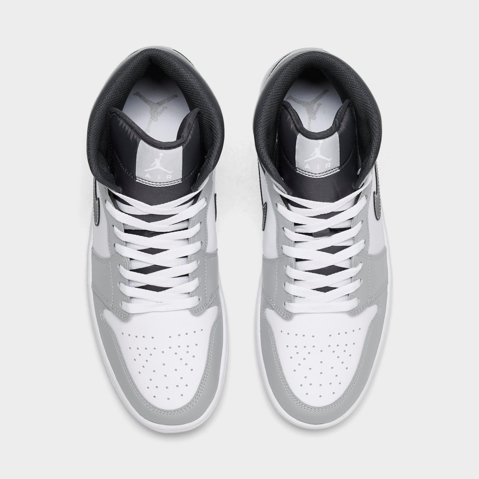 Men's Air Jordan Retro 1 Mid Casual Shoes - Light Smoke Grey/White/Anthracite - Left shoe facing left. Outside of the shoe. - view 5