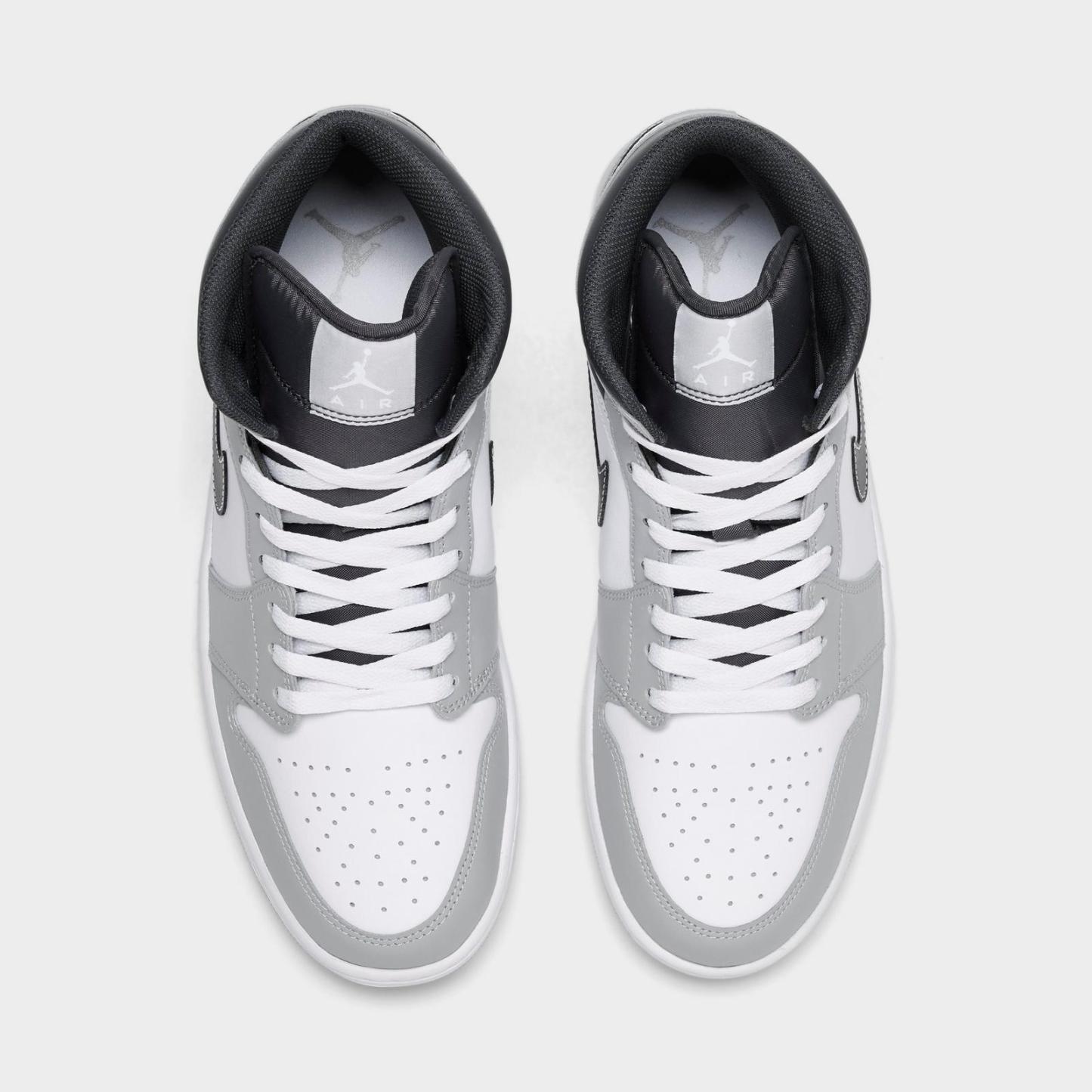 Men's Air Jordan Retro 1 Mid Casual Shoes - Light Smoke Grey/White/Anthracite - Left shoe facing left. Outside of the shoe. - view 5