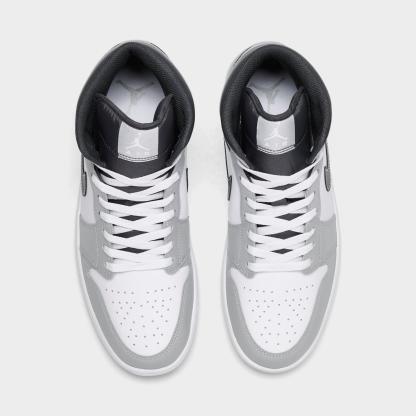 Men's Air Jordan Retro 1 Mid Casual Shoes - Light Smoke Grey/White/Anthracite - Left shoe facing left. Outside of the shoe. - view 5