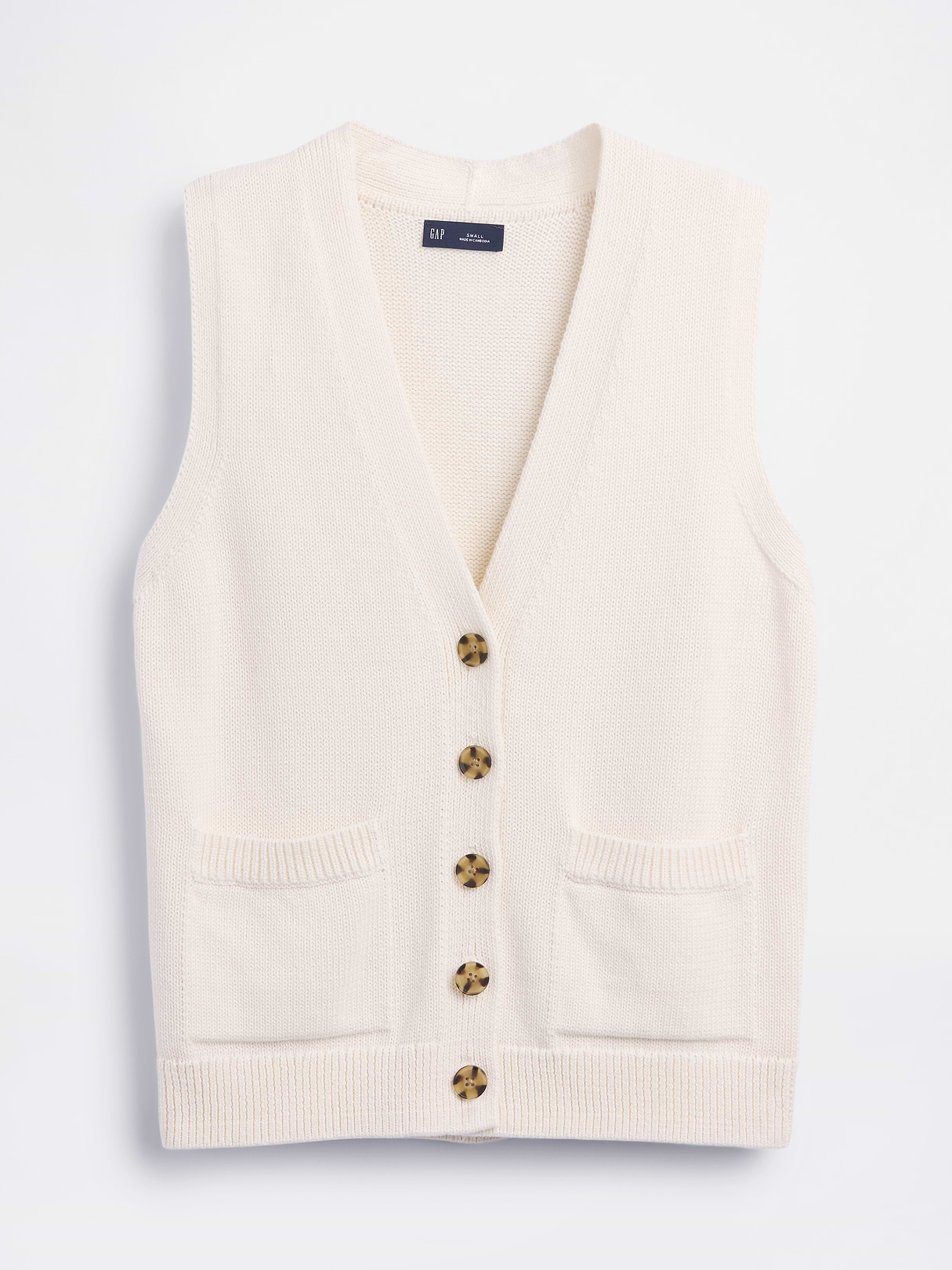 100% Cotton Pocket Sweater Vest - Ivory beige frost