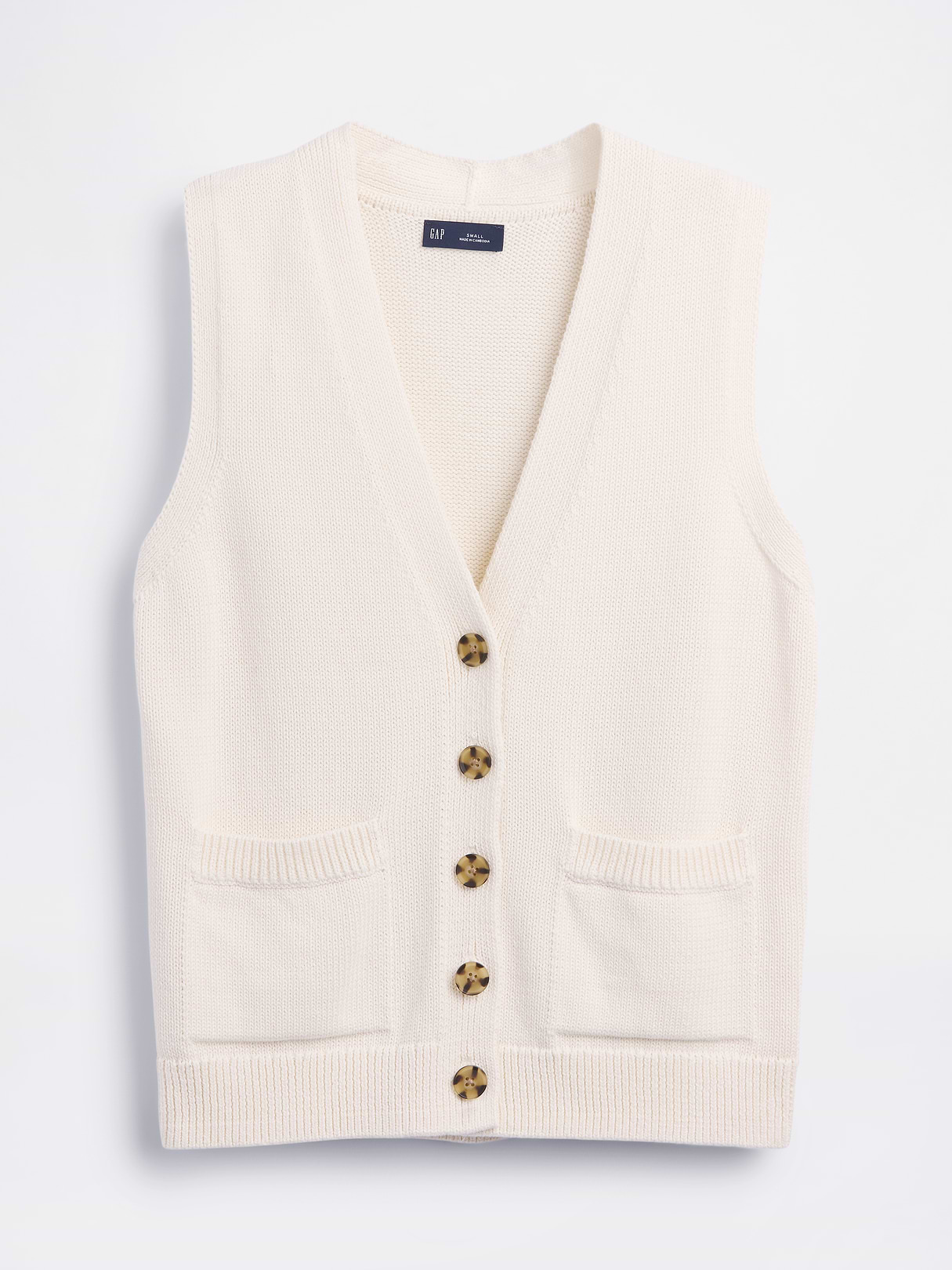 100% Cotton Pocket Sweater Vest - Ivory beige frost