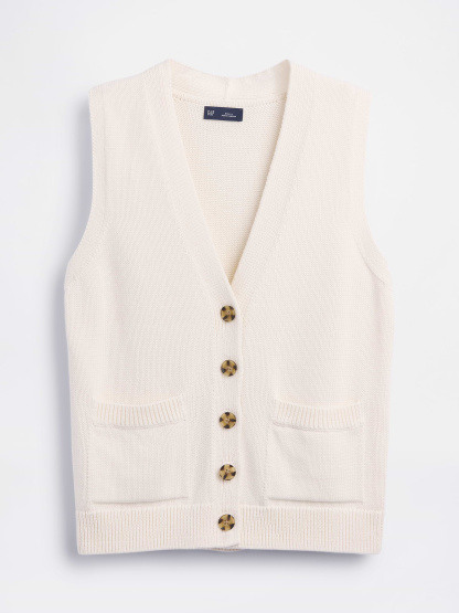 100% Cotton Pocket Sweater Vest - Ivory beige frost