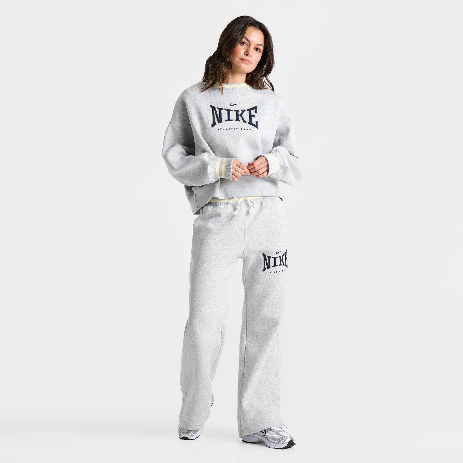 Women's Nike Phoenix Oversized Crewneck Sweatshirt - Pure Platinum/Heather/Midnight Navy