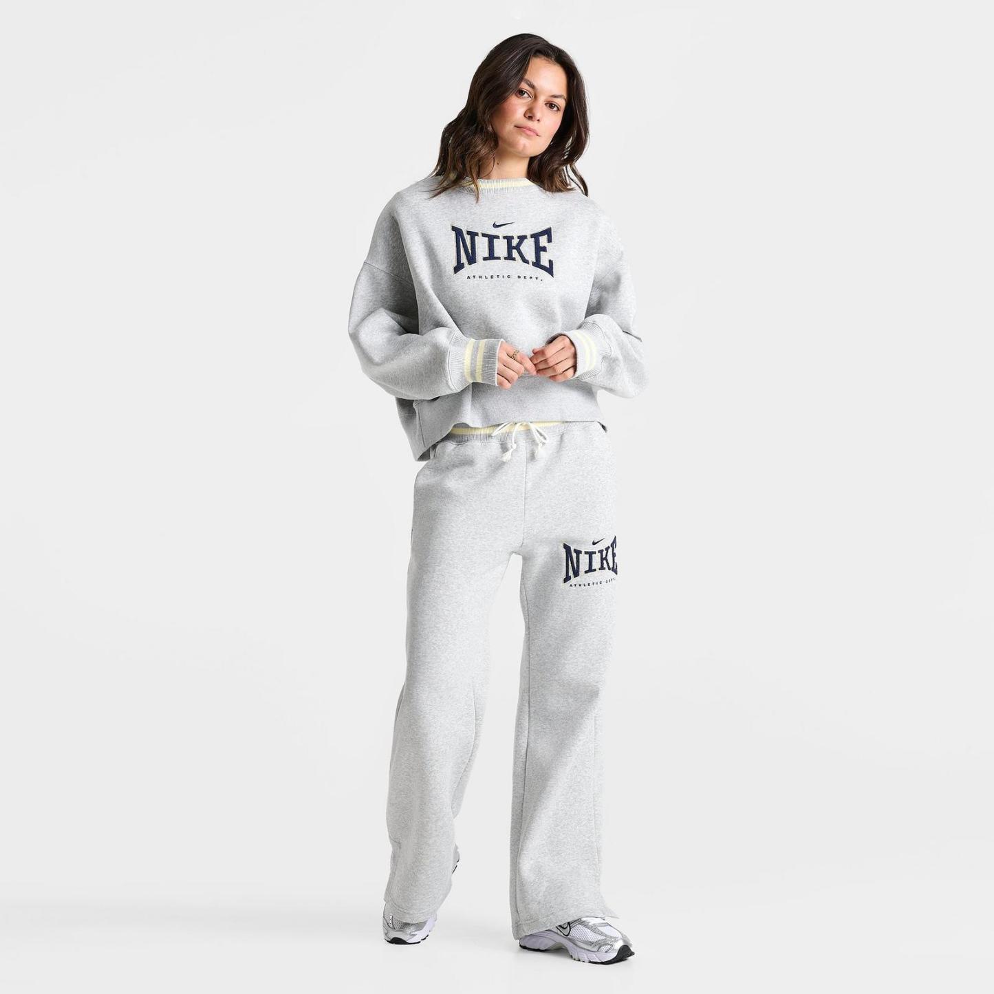 Women's Nike Phoenix Oversized Crewneck Sweatshirt - Pure Platinum/Heather/Midnight Navy