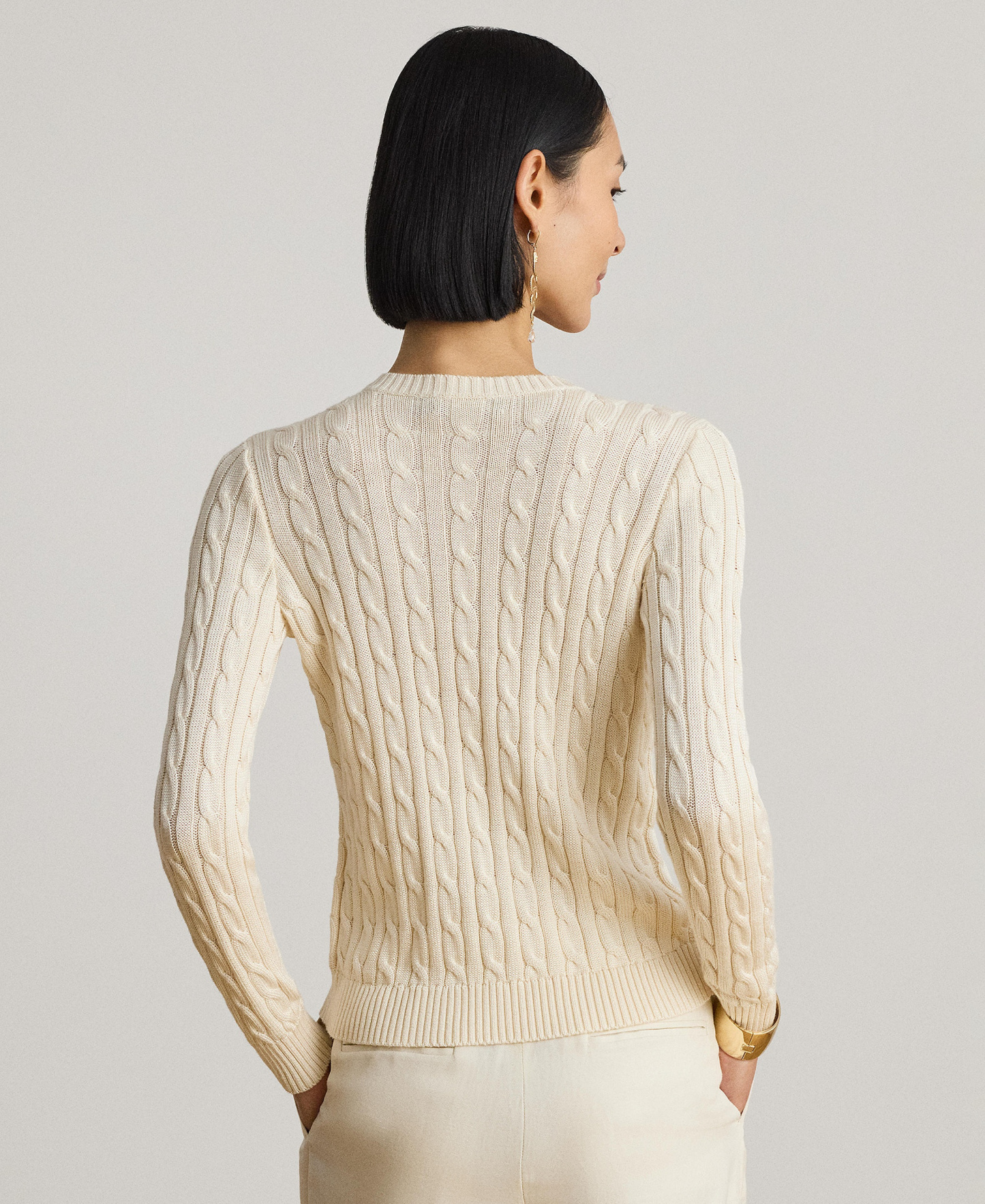 Lauren Ralph Lauren Women's Crewneck Buttoned Placket Cardigan Sweater - Mascarpone Cream