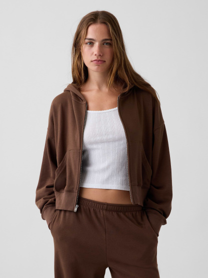 VintageSoft Terry Oversized Wedge Zip Hoodie - Brown