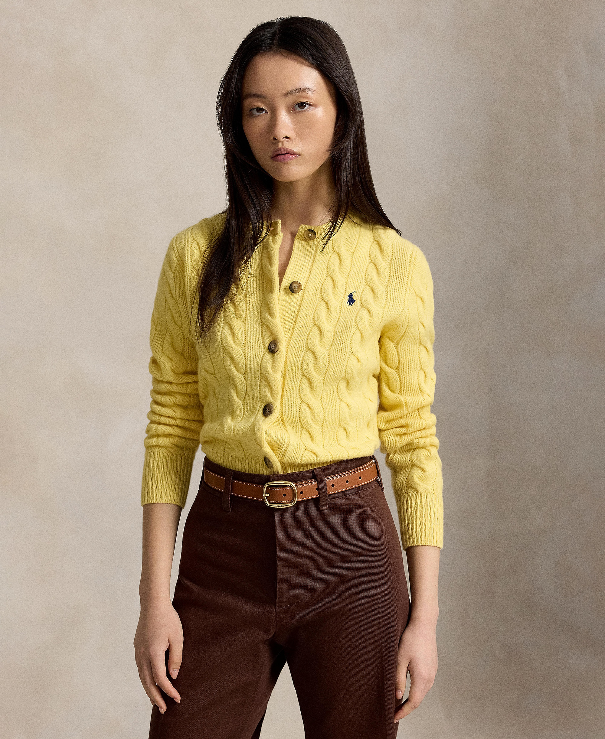 Polo Ralph Lauren Women's Cable-Knit Wool-Cashmere Cardigan Sweater - Fall Yellow