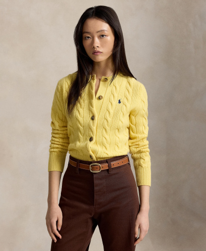 Polo Ralph Lauren Women's Cable-Knit Wool-Cashmere Cardigan Sweater - Fall Yellow