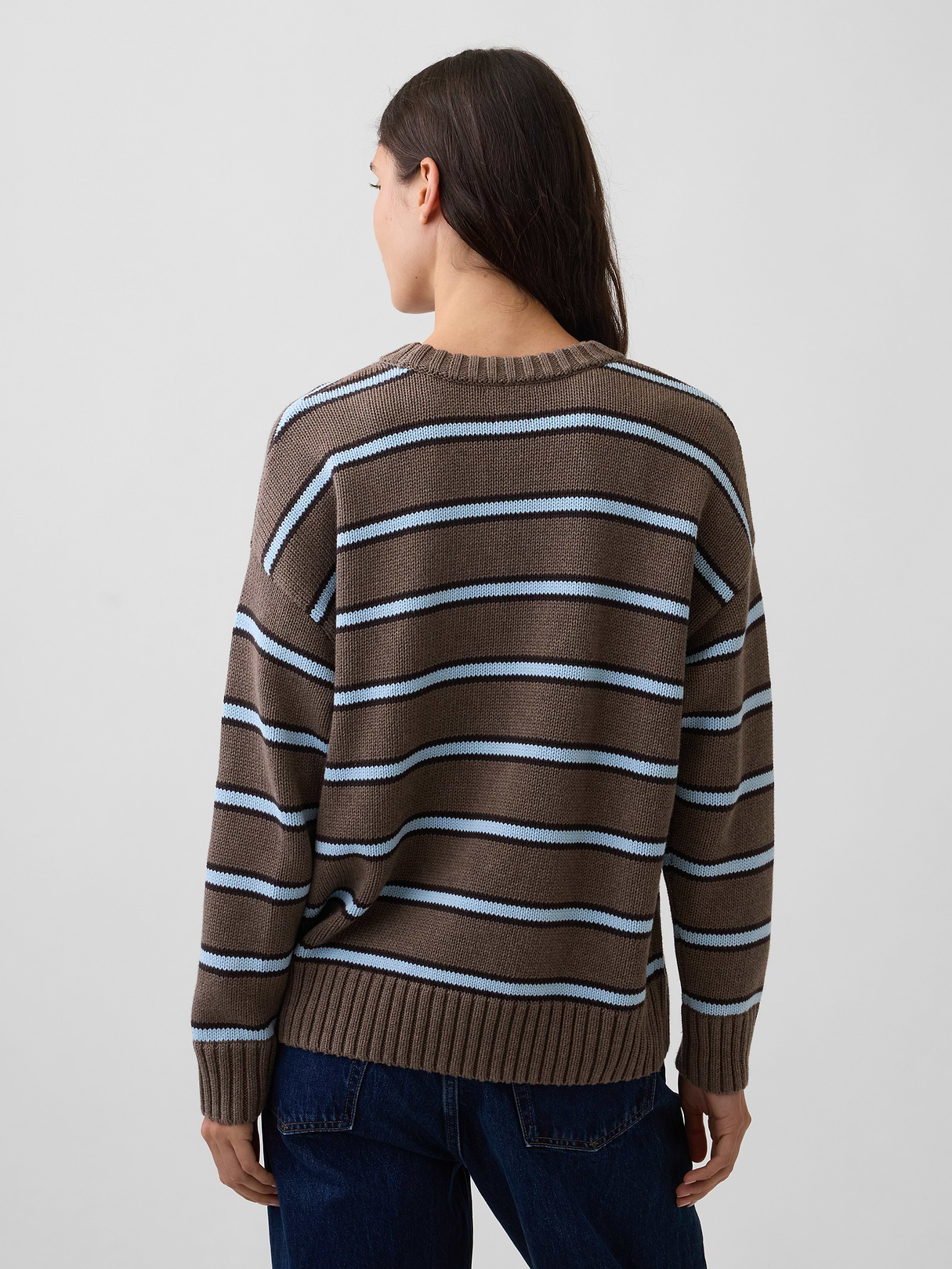 100% Cotton Oversized Sweater - Brown & blue stripe