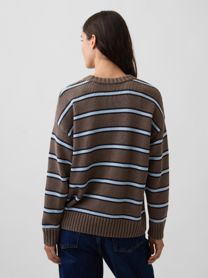 100% Cotton Oversized Sweater - Brown & blue stripe